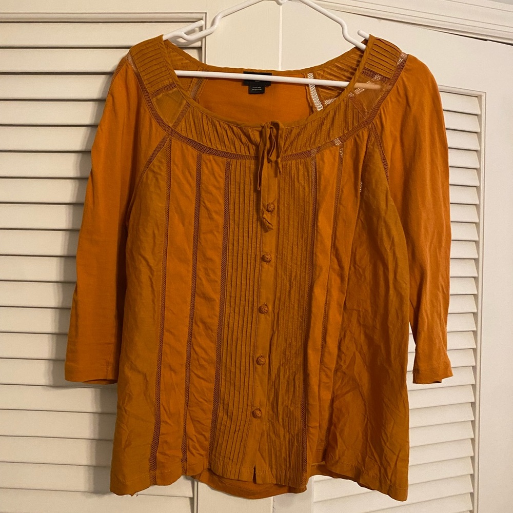 Anthropologie Deletta Golden Tie Neck Silk Blouse